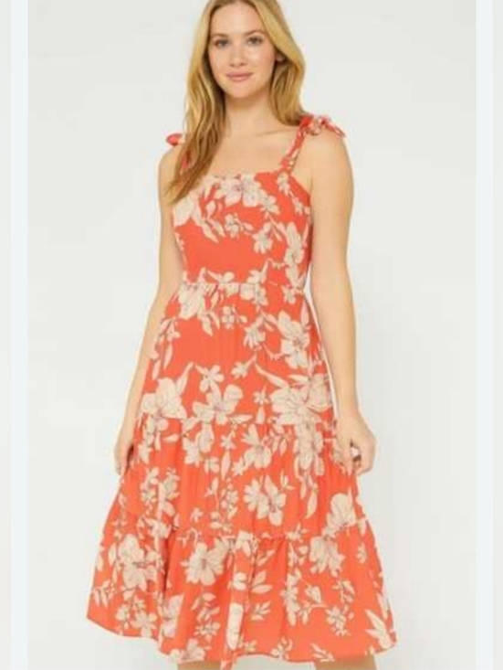 Social Standard Dresses & Skirts - Social Standard Sanctuary Maxi Dress Small Coral Floral Tiered Tie Strap Resort